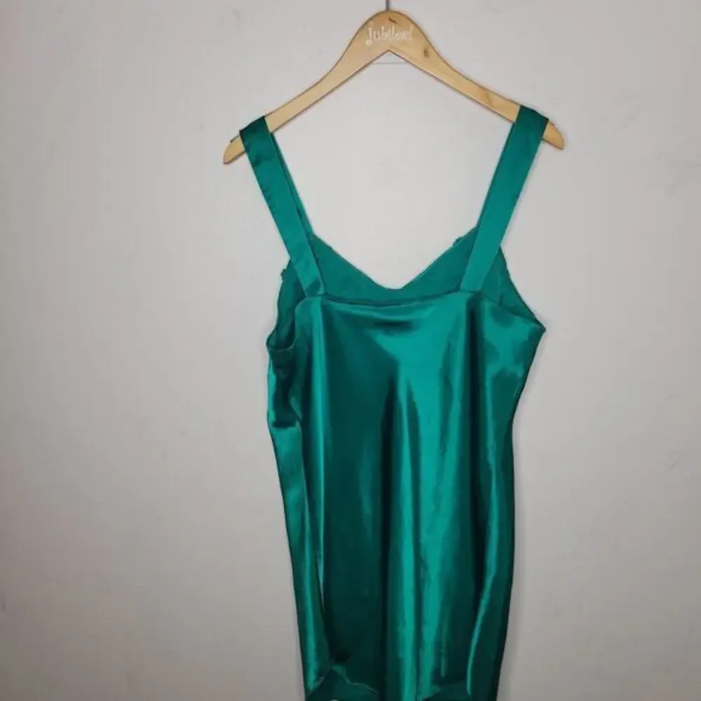 Vintage‎ Satin Lace Trim Nightgown Camisole Top Emerald Green L